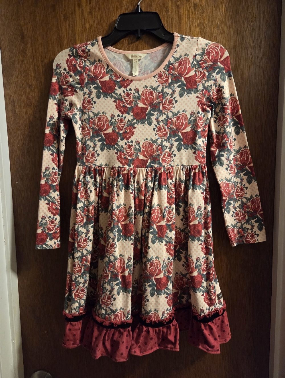 Matilda Jane Girls' Long Sleeve Floral Ruffle Dress - Red Rose Print Size 12